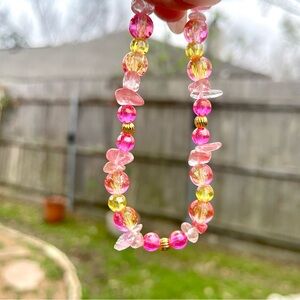 Pink & Yellow Beaded bracelet with rose quartz